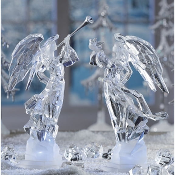 Icy Giftware Set of 2 Clear Decorative LED Lighted Icy Angel Sculpture Table Top Figurines 11"
