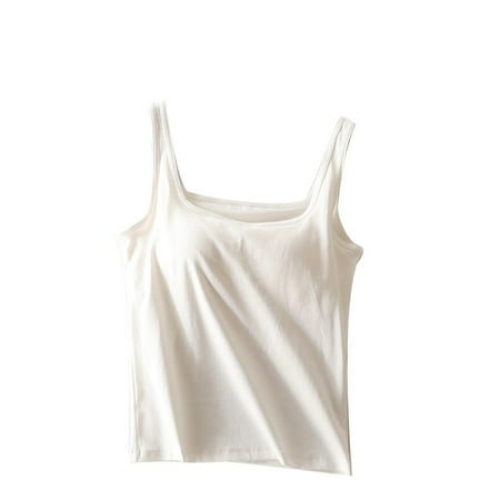 UYISJ Womens Tank Tops with Built in Bra Square Neck Sleeveless Shirts Solid Color Tshirts Padded Camisole Cotton Basic Tees S