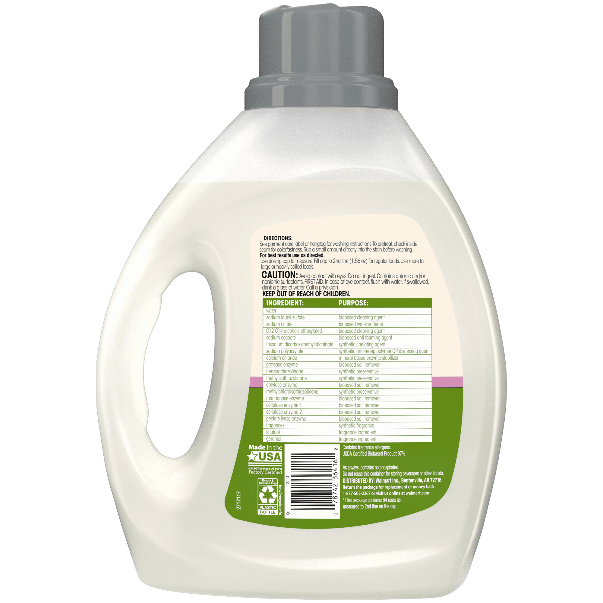 Great Value Our Promise Lavender, 64 Loads, HE Liquid Laundry Detergent, 100 fl oz