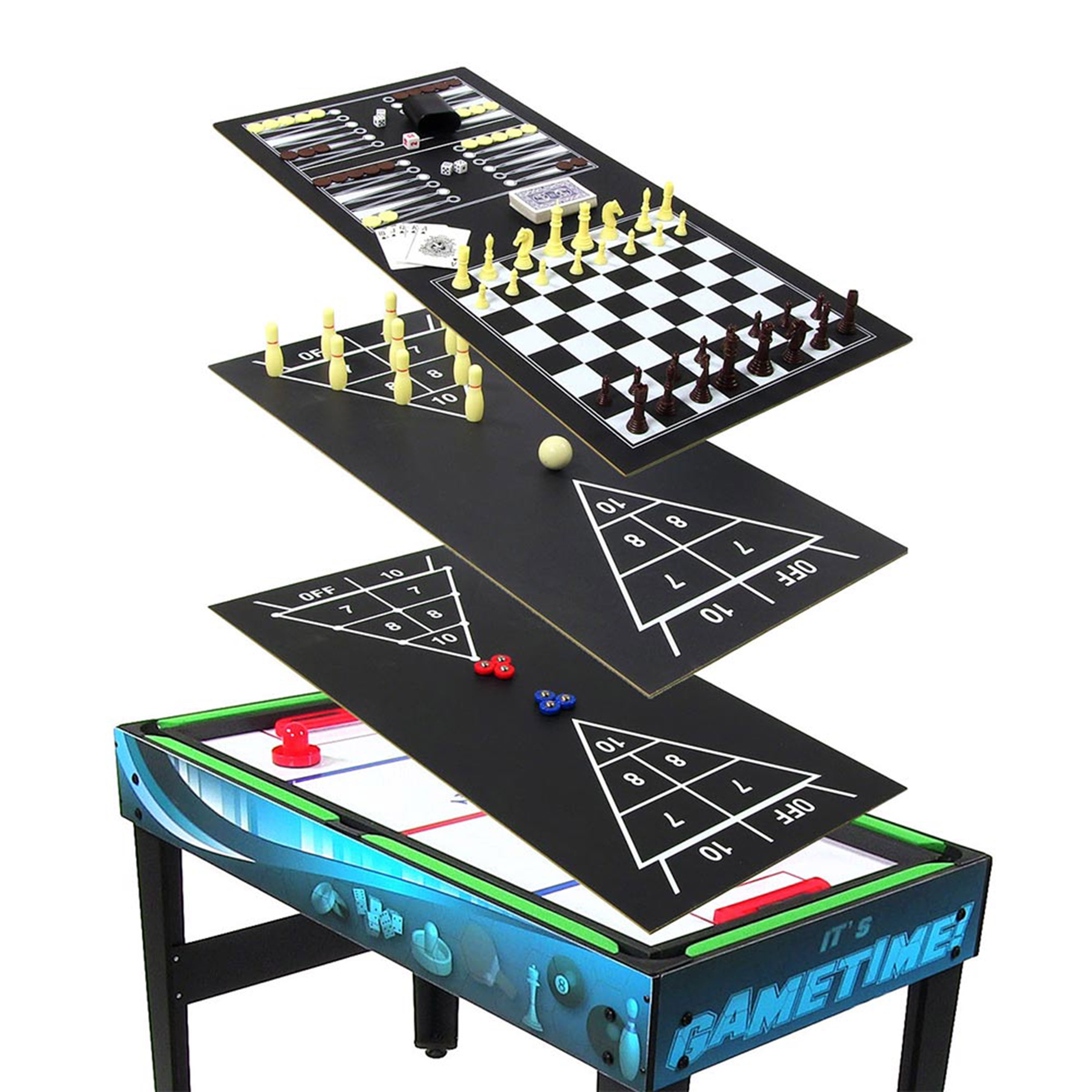 Sunnydaze Multi-Game Table with Billiards, Hockey, Foosball, Ping Pong,  Shuffleboard, Chess, Cards, Checkers, Bowling, and Backgammon - Game Time  Blue 