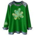thumbnail image 4 of Telankuip St. Patrick's Day Denim Patchwork Retro Waffle Sweatshirts No Hood Women's Long Sleeves Crewneck Irish Holiday Pullover Top Plus Size Clothing 12-Green S, 4 of 4