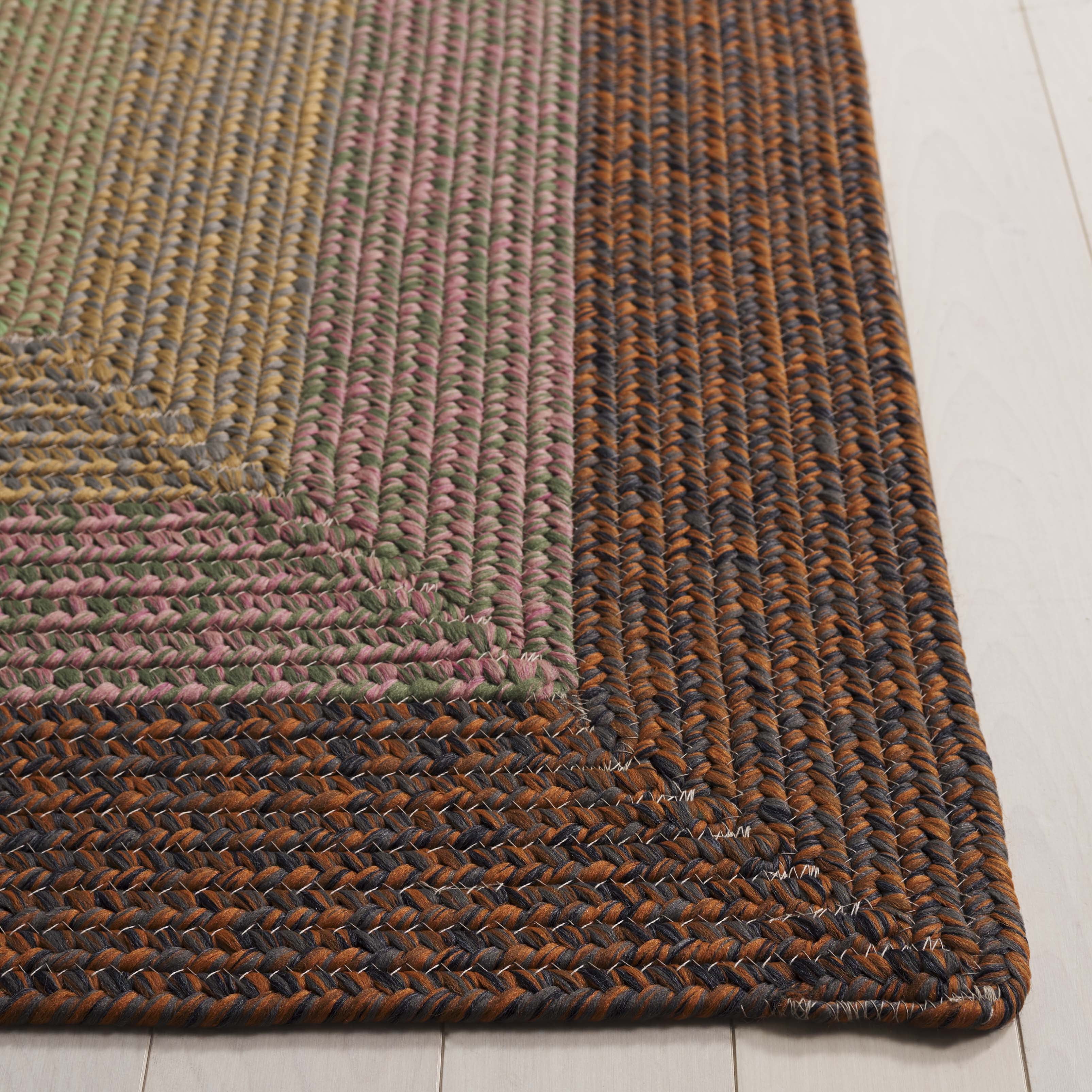 SAFAVIEH Braided Jarrod Geometric Machine Washable Reversible Area Rug, Dark Brown/Light Green, 2' x 4' Half Moon
