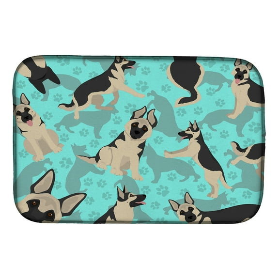 Black and Silver German Shepherd Dish Drying Mat 14 in x 21 in