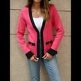 thumbnail image 4 of Suéter Tipo Cárdigan Abierto con Ribete para Mujer, Cárdigan de Punto de Larga, Informal, para Otoño e Invierno Rosa Roja M, 4 of 10