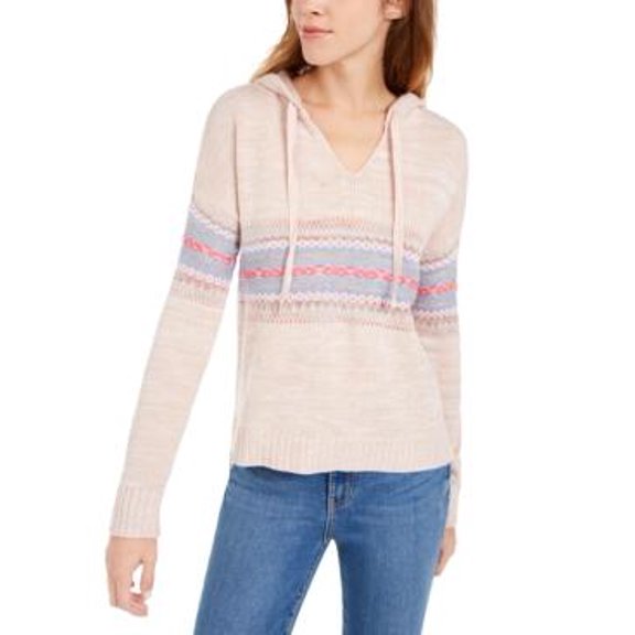 American Rag Juniors' Fair Isle Hoodie Sweater Dark Pink Size Extra Large