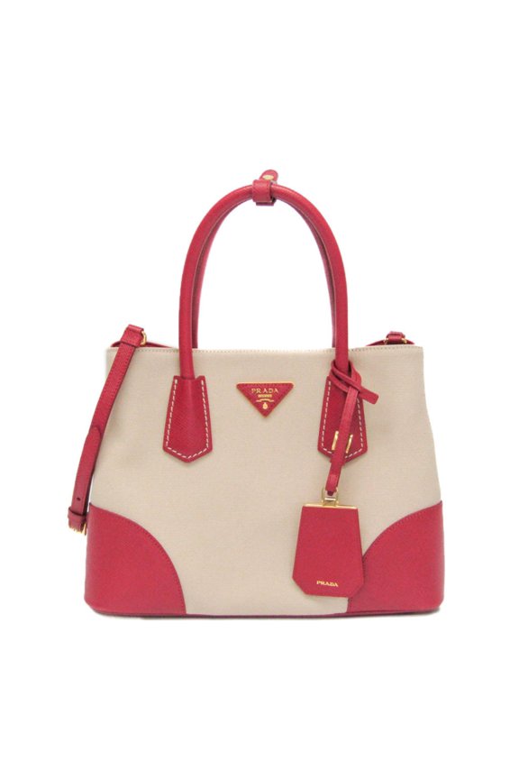 Pre-Owned Prada BN2887 Women's Leather,Canvas Handbag,Shoulder Bag Beige,Fuoco