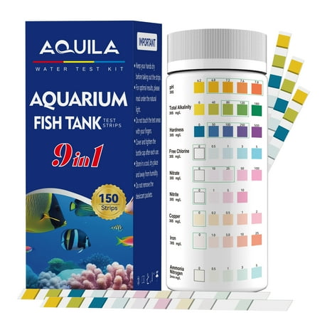 AQUILA Aquarium Test Strips 9 Way 150 Count for Fish Tanks and Ponds Testing Ammonia for Fresh and Salt Water