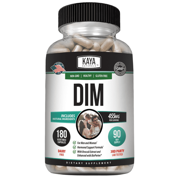 Kaya Naturals DIM Ultra | Supplement for Women and Men | Vegetable Capsules with Broccoli Extract & BioPerine | Herbal Supplement for Hormonal Support, Acne, Menopause, and Prostate – 180 Count