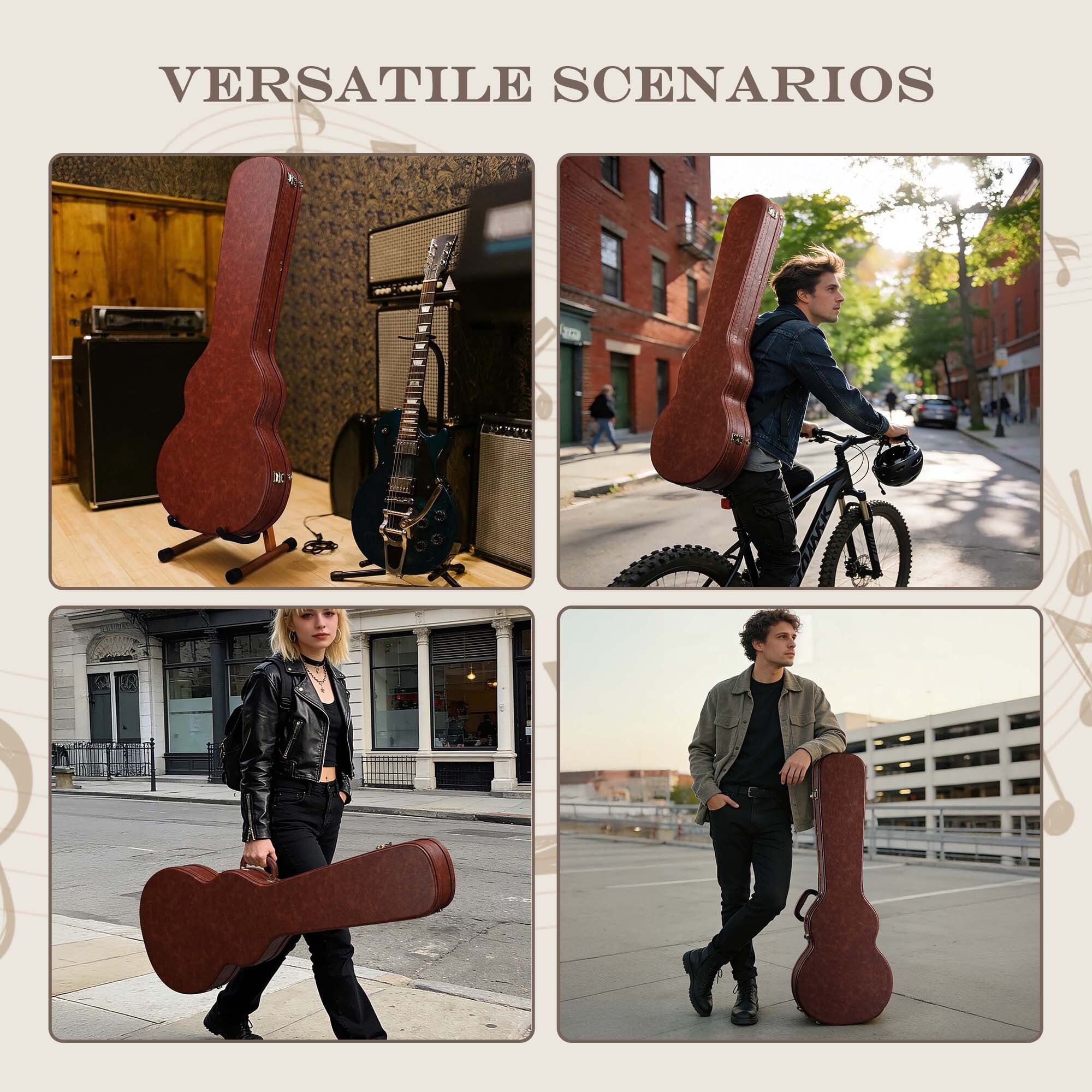 Yescom Les Paul Electric Guitar Hard Case with Backpack Strap & Folding Stand Fits for LP Style, Groove Series Vintage Sunburs