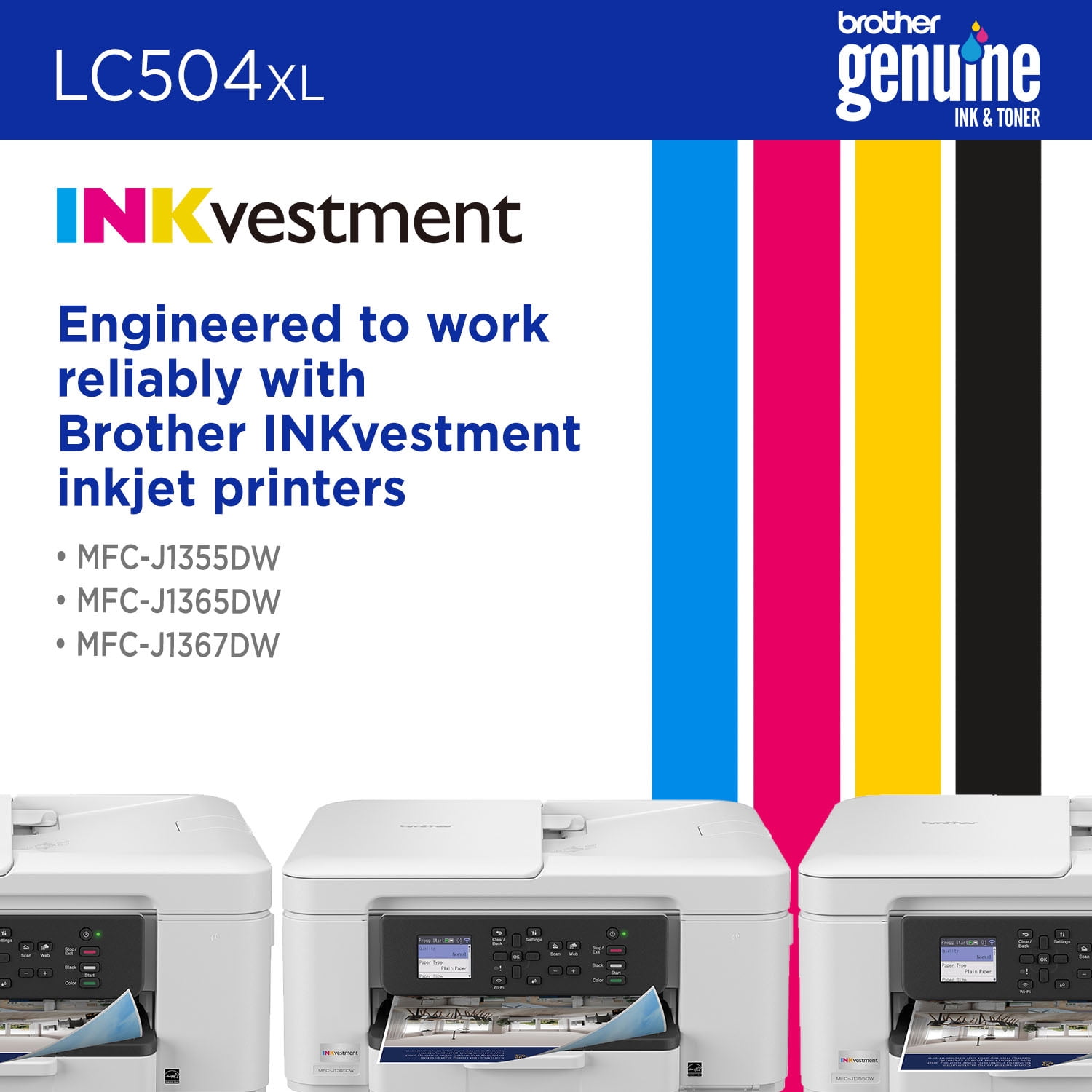 Brother Genuine LC504XLBK High Yield Black Ink Cartridge, Compatible with Brother MFC-J1365DW