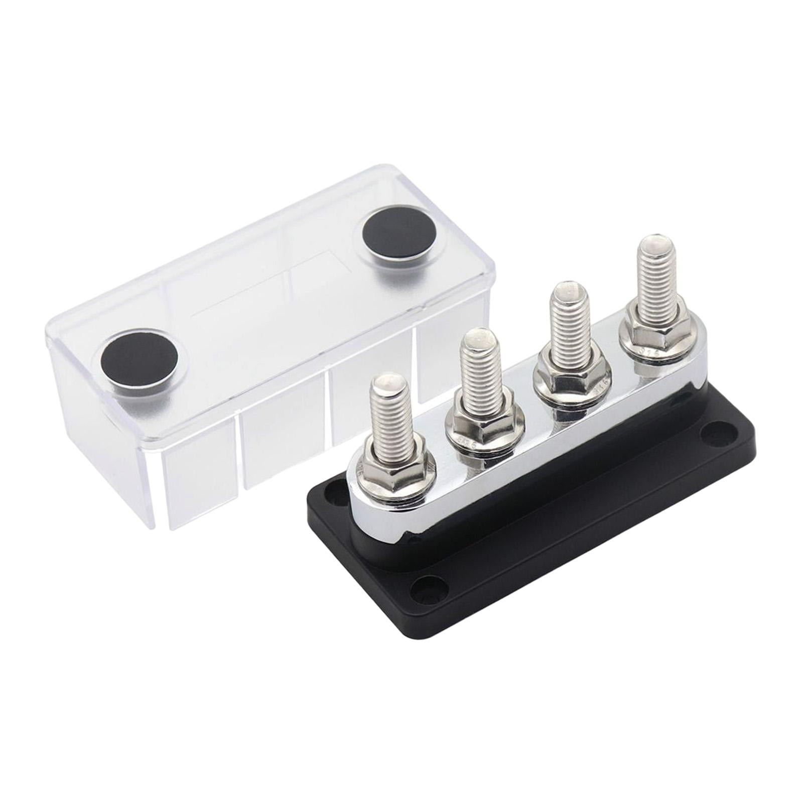 600A Bus Bar Power Distribution Block 4x 3/8inch Terminal Screws Heavy Duty with Black