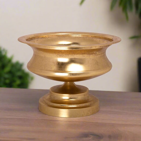 Ethel Gold Metal Planter Pot, Round Decorative Indoor Planter, Modern Home Accent