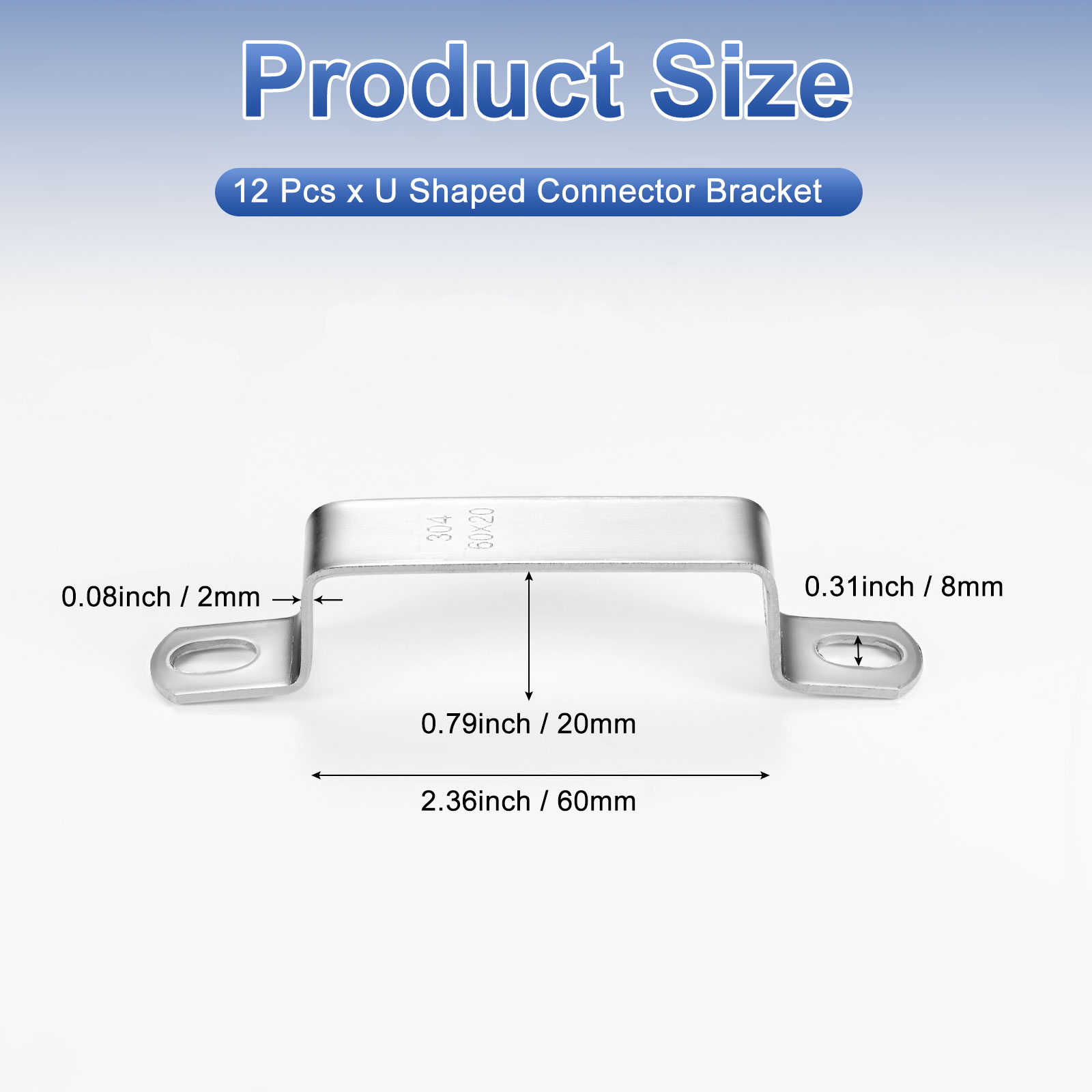 Uxcell 12-Pack U Shaped Connector Bracket, 60x20mm 304 Stainless Steel Square Pipe Clamp for Door Closed Bar Holder Strut Channel