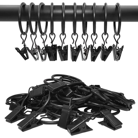 40 Pack Curtain Rings with Clips, Drapery Clips with Rings, Drapes Rings 1.26 in Interior Diameter, Fits up to 1 in Curtain Rod, Black