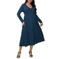 thumbnail image 2 of INSPIRE CHIC Womens Maternity Dresses Button Pleated Knit  Long Sleeve Photoshoot Pregnancy Maxi Dress M Blue, 2 of 6