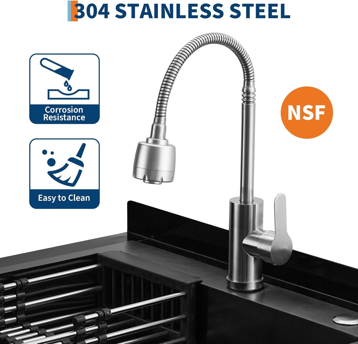 Rugerasy Stainless Steel Utility Sink,Freestanding Commercial Sink,Adjustable Leg with Hot and Cold Water Faucet,Hoses and Drain Kit,Large Laundry Tub for Kitchen,Garage,Bathroom,Outdoor Use