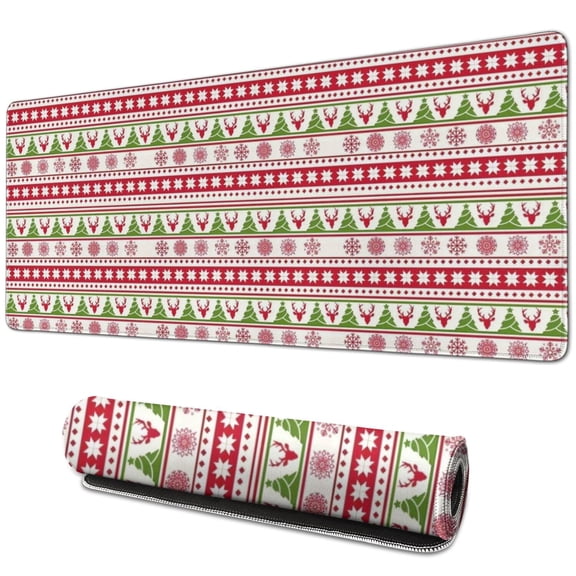 Long Mouse Pads for Desk,White Christmas Folk Pattern Desk Mats on Top Of Desks, Desk Mouse Pad Extra Large with 3mm Non-Slip Base and Stitched Edge for Gaming,Office,Work,Home 31.5x11.8in
