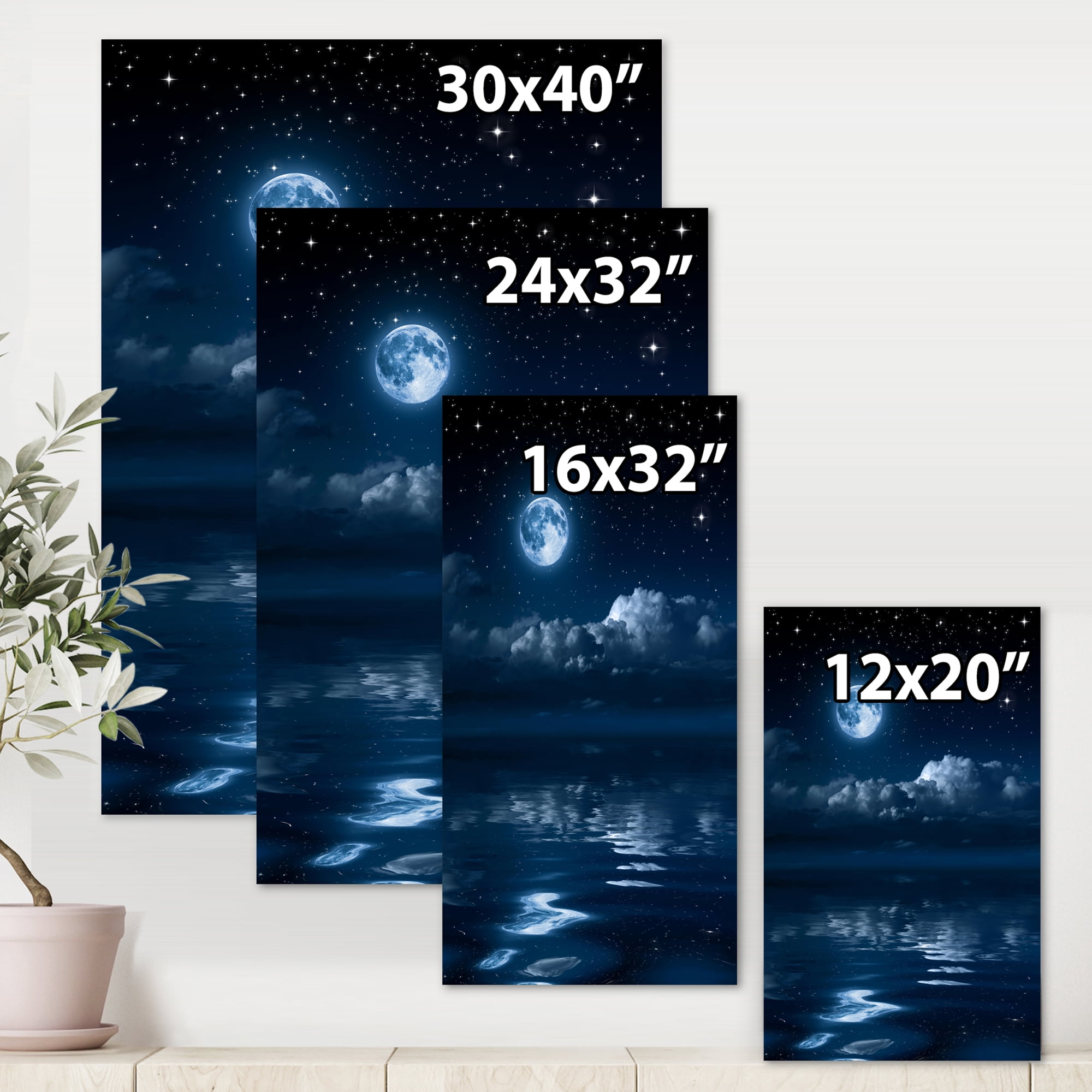 Designart ' Full Moon Night in Cloudy Sky I ' Nautical & Coastal Canvas Wall Art Print