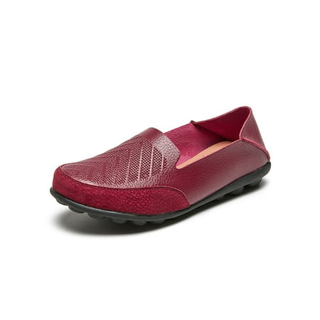 

Avamo Ladies Loafers Classic Casual Shoe Comfort Flats Walking Boat Shoes Work Non-Slip Slip On Wine Red 6