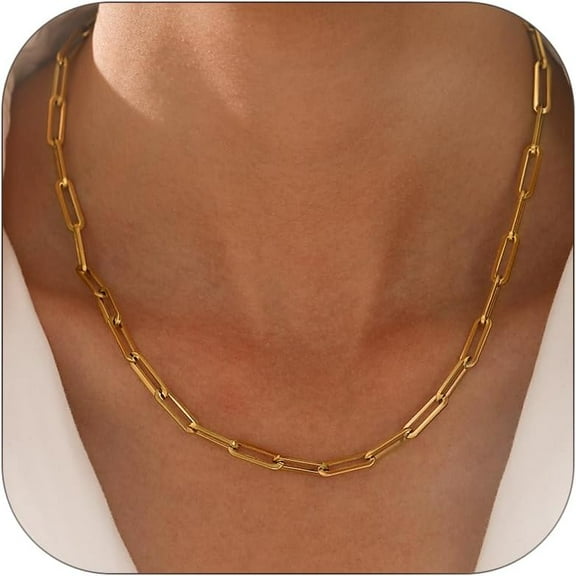 Gold Necklace for Women Paper Clip Chain Necklace for Women Dainty Trendy Choker Link Necklace Gold Plated Stainless Steel Jewelry Non Tarnish Gift