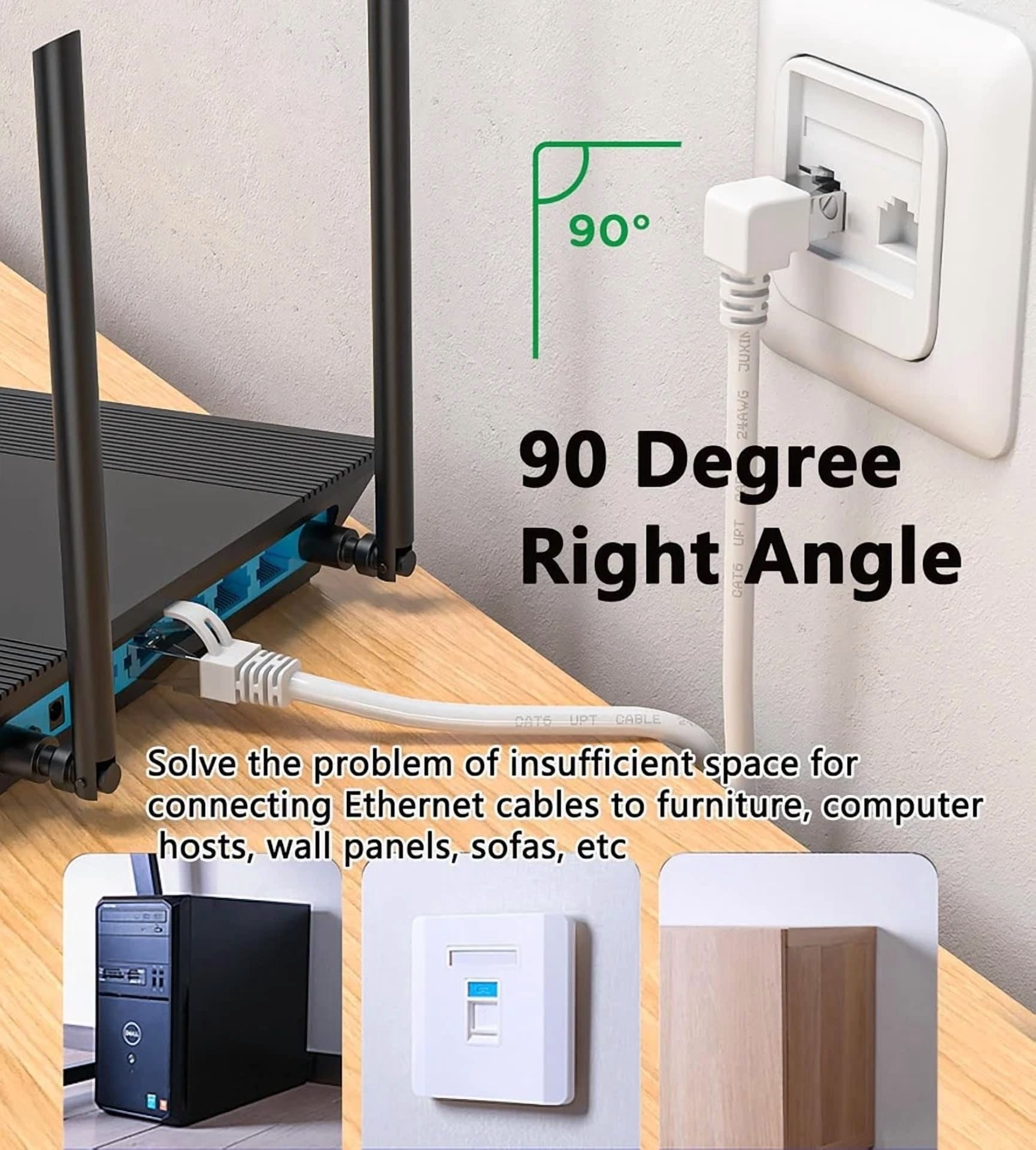 BUTTERFLY- 90 Degree Cat6 Ethernet Cable Right Angle Upward Angled White 3.3Ft, Up