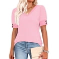 thumbnail image 3 of Enridrech Women's Summer Blouse Puff Short Sleeve Shirts Tops Casual Loose Crew Neck Striped T Shirt Top for Women, 3 of 5