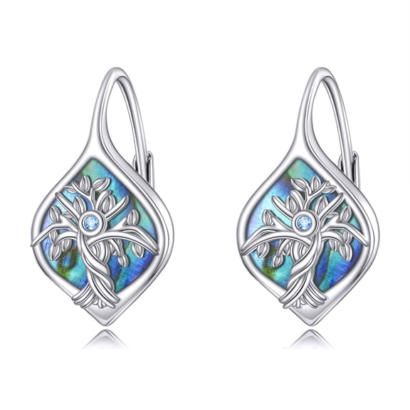 Tree of Life Abalone Shell Inlaid Sterling Silver Drop Earrings For Women