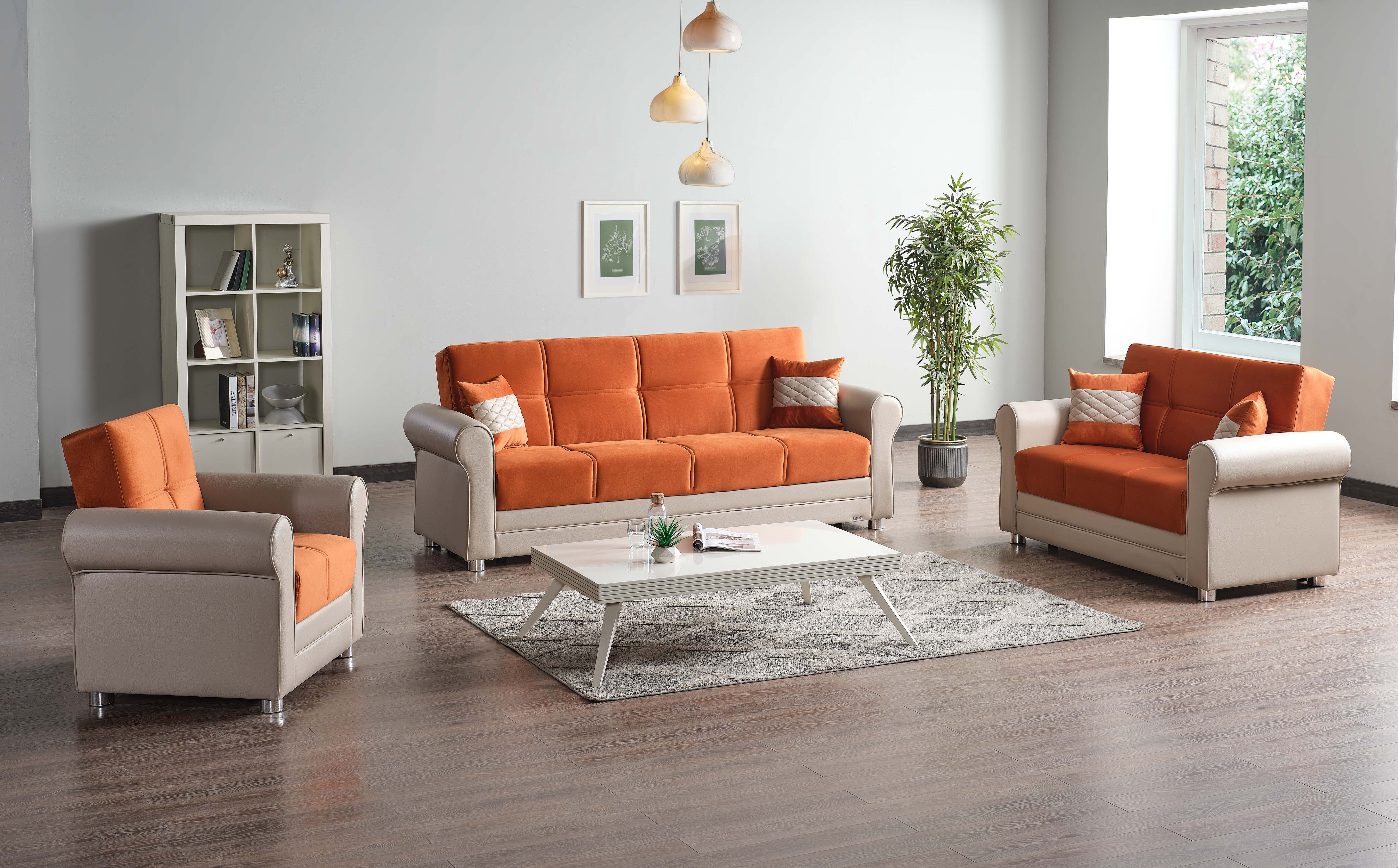 Ottomanson Convertible Accent Armchair with Hidden Storage, Firm Comfort Seating, Orange