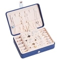 thumbnail image 3 of Wholesale Korean-Style Dark Blue Leather Jewelry Organizer with Mirror - Multi-functional Storage Box for Earrings, Rings & Accessories, Durable Portable Design, Customizable for Weddings/Travel Gifts, 3 of 6
