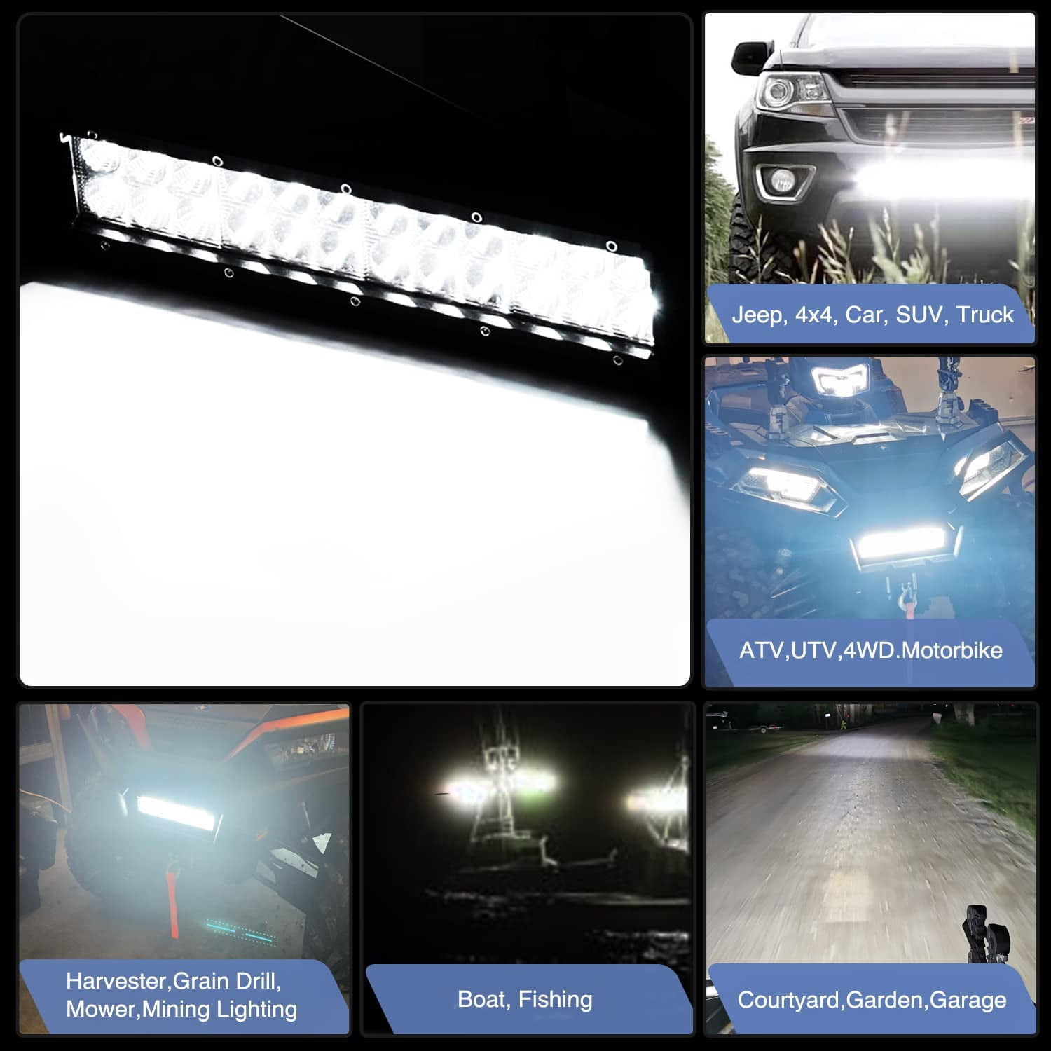 Waywe 12inch 300W Triple Row Led Light Bar Spot Flood Combo Off Road Lights Mounting Bracket Horizontal Bar Tube Clamp Led Lamp with Wiring Harness for Truck Golf Cart ATV UTV