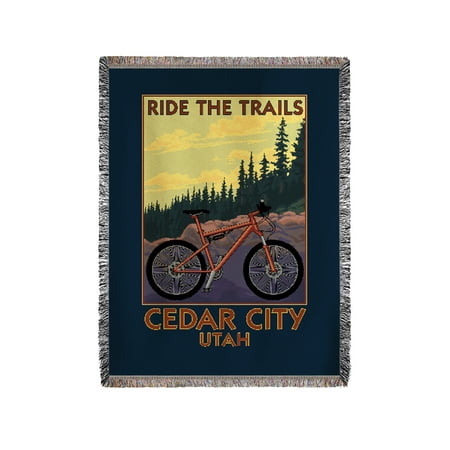 Cedar City, Utah - Mountain Bike Scene - Ride the Trails - Lantern Press Artwork (60x80 Woven Chenille Yarn