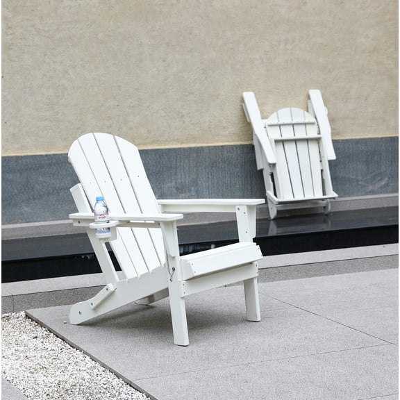 KAAYEE  Folding Adjustable Adirondack Chair,Patio Chairs, Lawn Chairs, Outdoor Chair, Adirondack Chair Plastic, Fire Pit, Weather Resistant with Cup Holder for Deck, Backyard, Garde White