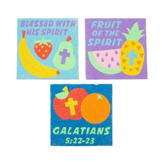 Fruit of the Spirit Sand Art Sheets, Craft Supplies, Party Supplies, 12 Pieces