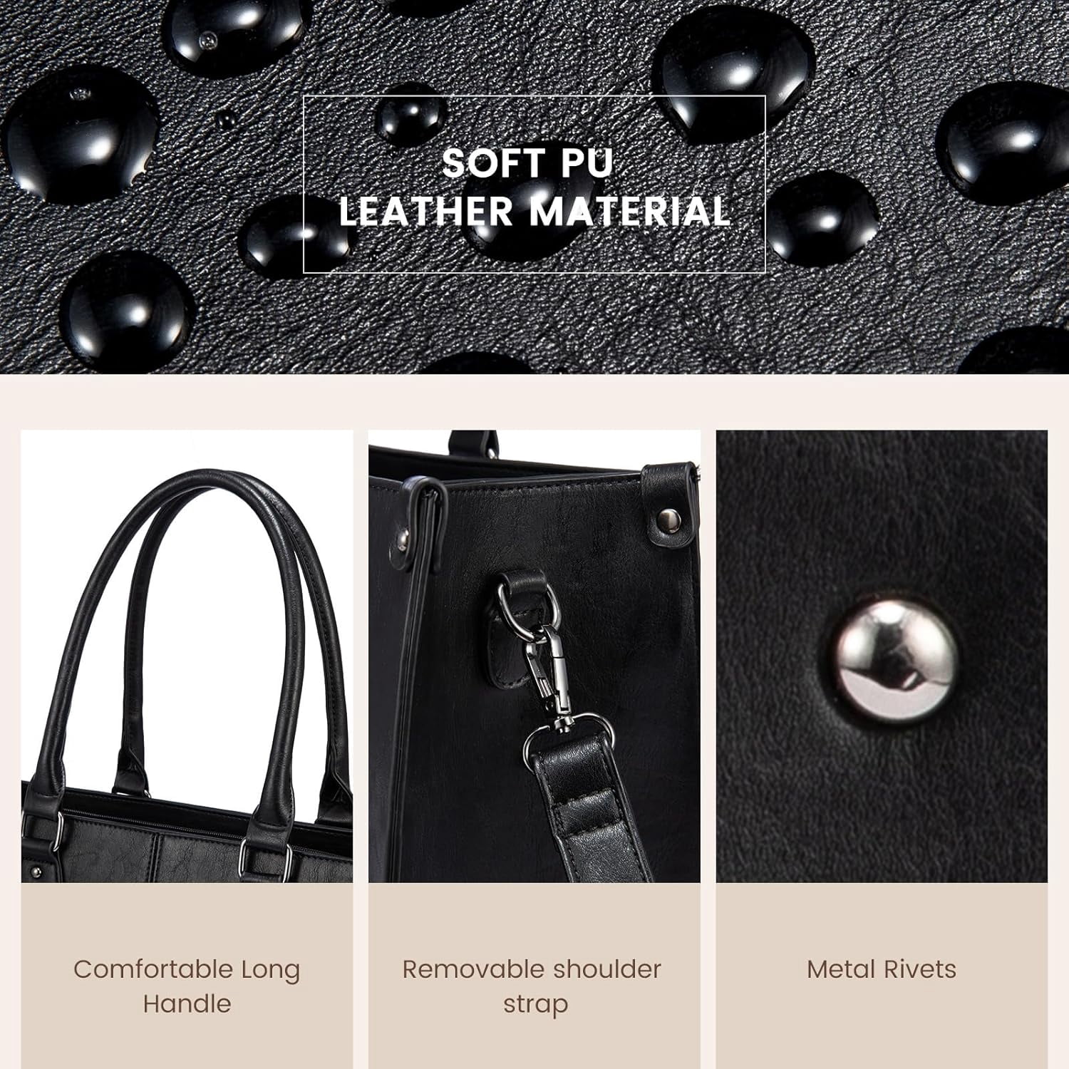 LOVEVOOK Laptop Tote Bag for Women, 15.6 Inch Large Capacity Vintage Leather Work Computer Bag, Business Casual Shoulder Handbag, Dark Brown