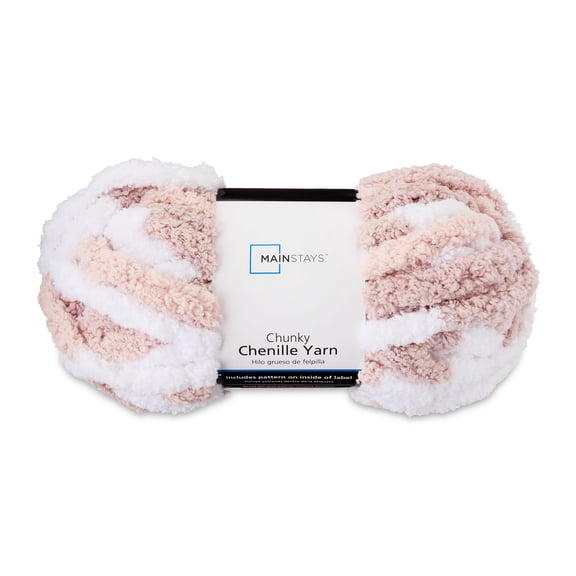Mainstays Chunky Chenille Yarn, 31.7 yd, Pink Sands, 100% Polyester, Super Bulky