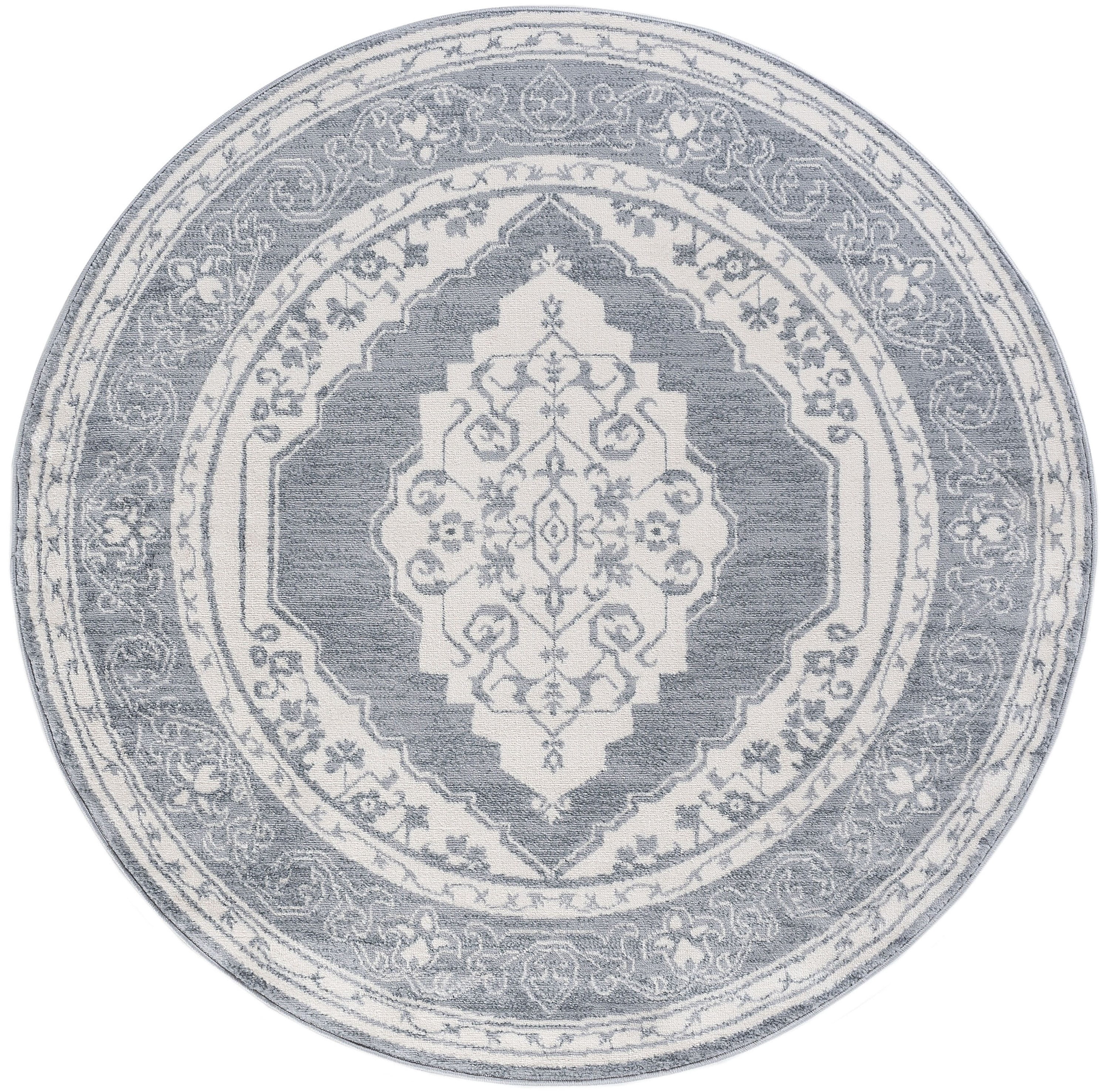Madison Traditional 8' Round Cream and Gray Polypropylene Indoor Area Rug