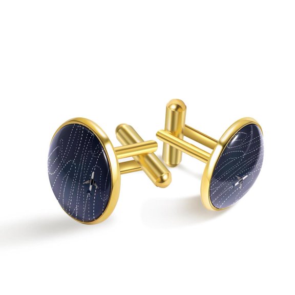 PhooArto Men's Classic Stainless Steel, Dashed Path Lines Airplane Cufflinks Business Wedding Shirts, Golden