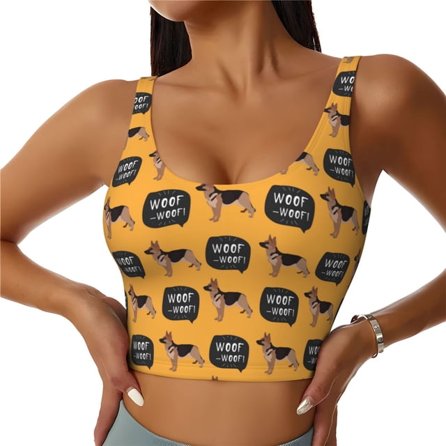Balery German Shepherd Woof Sujetadores deportivos con espalda cruzada para mujer, acolchados, sin costuras, de alto impacto, ideales para yoga, gimnasio, entrenamiento y fitness.-Medium