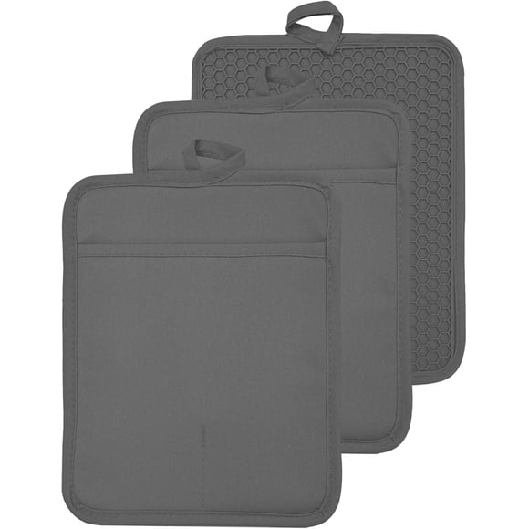 Support de Four avec Poche en Coton Résistant à la Chaleur sous-Verre Support de Four Mitaines de Cuisine pour Cuisson et Pâtisserie Carré 7"x9" (Gris, Silicone)