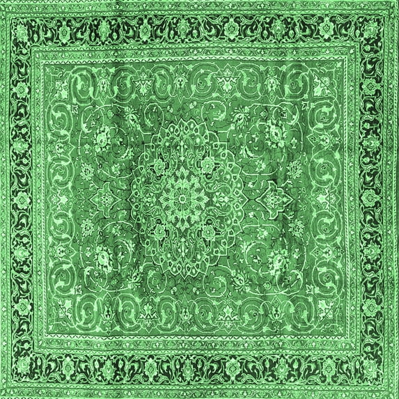 Ahgly Company Indoor Square Medallion Emerald Green Traditional Area Rugs, 4' Square