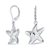 Bling Jewelry Womens Iridescent Created Opal Inlay Starfish Dangle Drop Lever back Earrings Silver