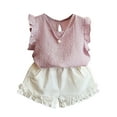 thumbnail image 2 of NAISIBABY Girl's Outfits 2-Piece, Sleeveless Pearl Tops and Ruffles Shorts Summer Fashion Sets Clothes Pink 4-5T, 2 of 4