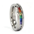 thumbnail image 3 of Pride Shack - Lesbian Gay Pride Wedding Ring Band Rainbow String Smooth Full CZ, 3 of 3