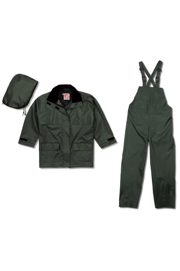 Men's Open Road 150D Suit - Waterproof Men's Rain Jacket with Hood and Bib Pants, Durable Ripstop Fabric, Forest Green - 3XL CA2