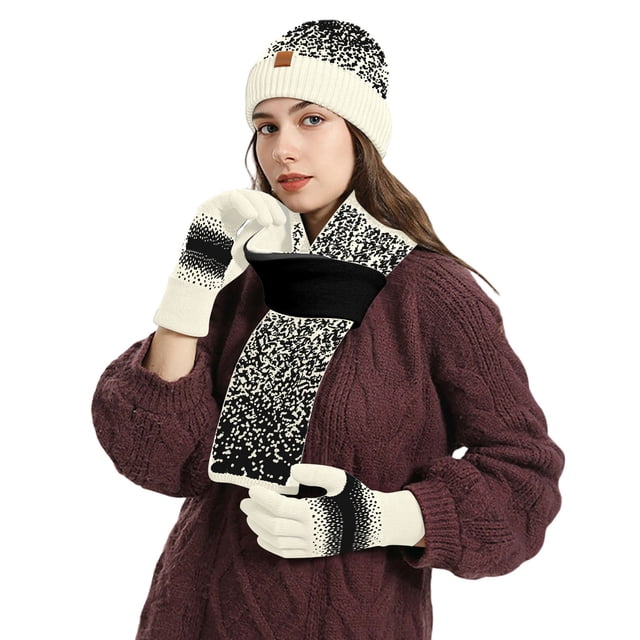 TIWEKE Winter Thermal Lined Knit Hat and Scarf Set for Cold Weather,Size One Size