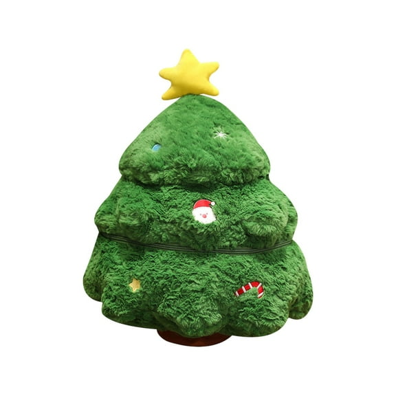 Sylchomon 17.7 Inch Zippered Christmas Tree Pillow Soft Cotton Holiday Decor Hidden Storage Pocket for Couch Bedroom Home Decor Family Gift