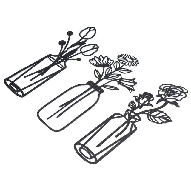 Arte de pared, elegante, evita la oxidación, jarrón de metal, flores, arte de pared, resistente a la corrosión para interiores LYUMO Esculturas de Pared