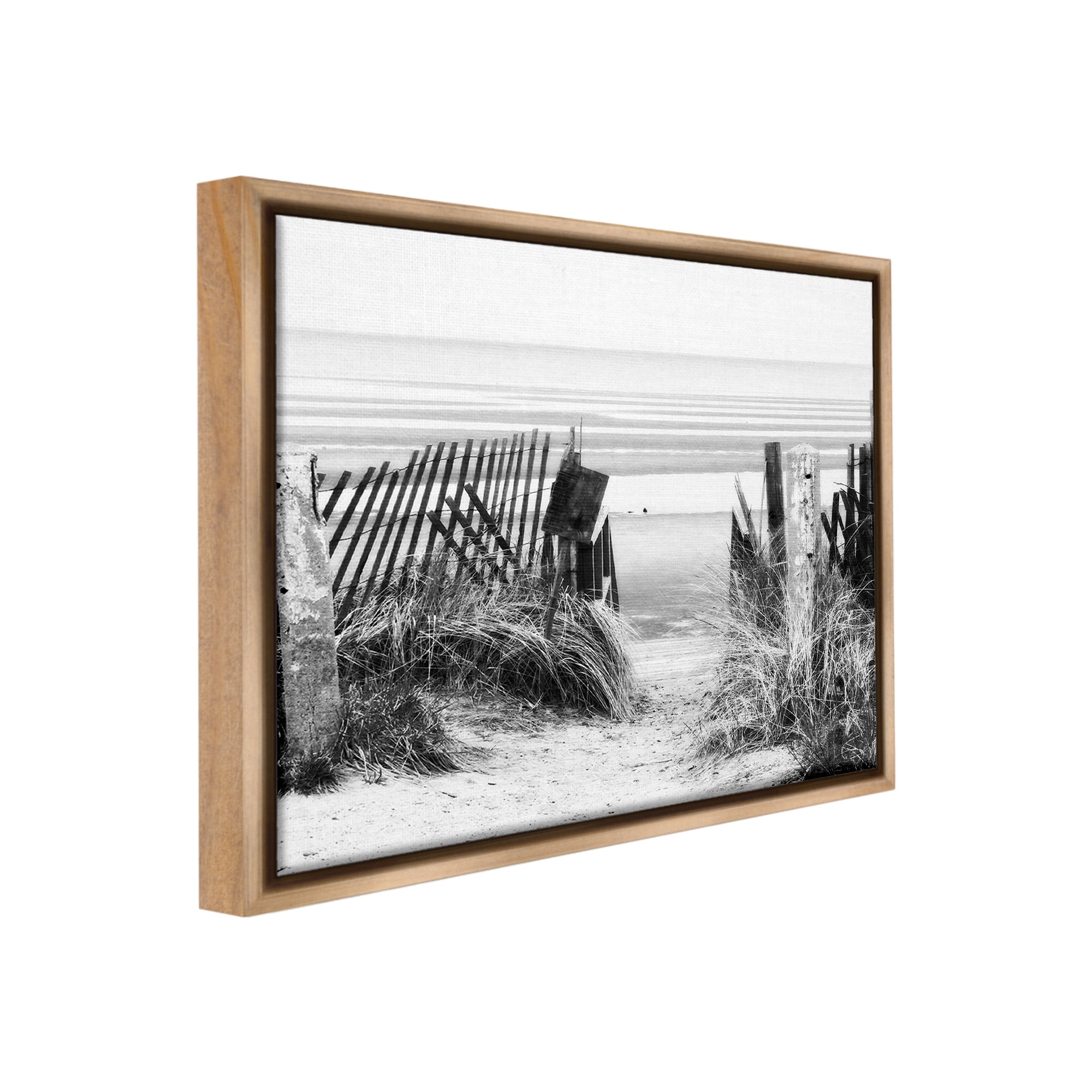 Stupell Industries Fenced Beach Path Landscape Photography Brown Floater Framed Canvas Art Print Wall Art, 31 x 25
