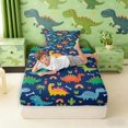 thumbnail image 4 of Manfei Cartoon Dinosaur Animals Twin Sheets,Kawaii Cactus Rainbow Bedding,Blue,3 Pieces,1 Flat Sheet,1 Fitted Sheet and 1 Pillowcase, 4 of 6