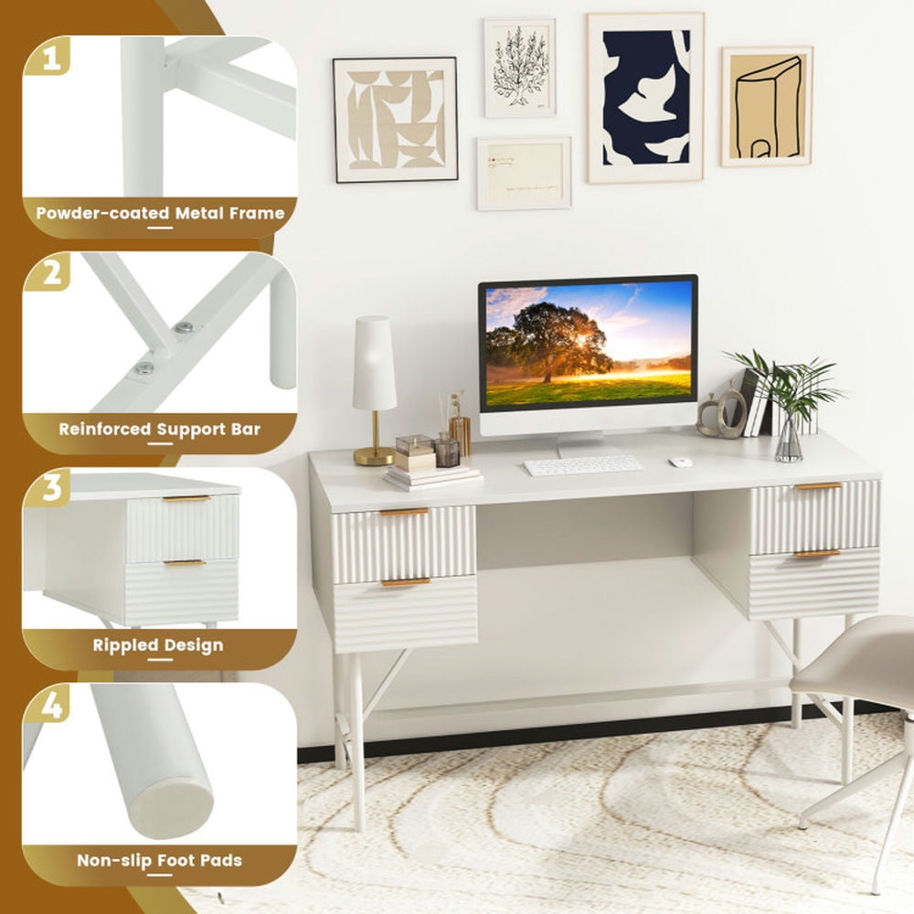Demi Bonn 48" Computer Desk with 4 Drawers, Small Home Office Desk Study Writing Table, White